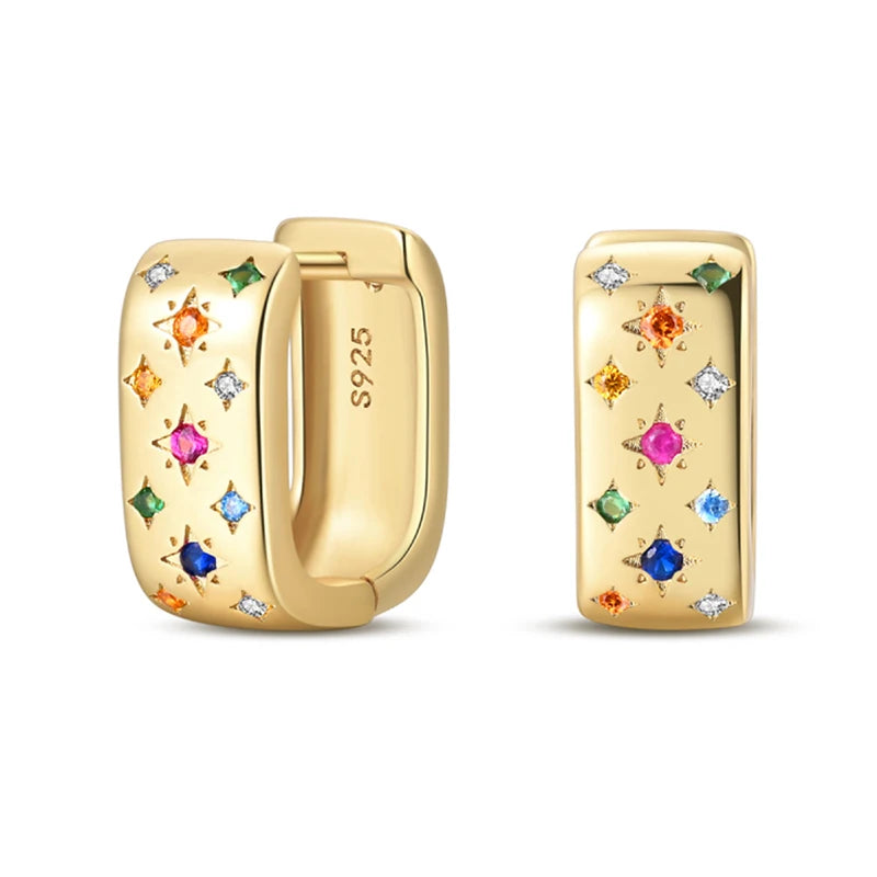 Colorful Gemstone Huggie Hoop Earrings – 18K Gold Plated