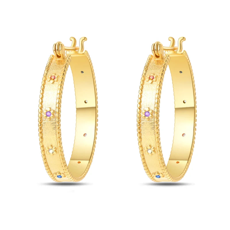 Vintage Rainbow Gem Hoop Earrings