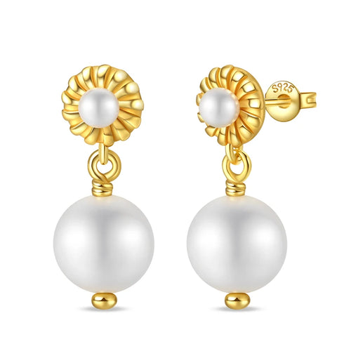 925 Sterling Silver Gold-Plated Elegant Pearl Drop Earrings
