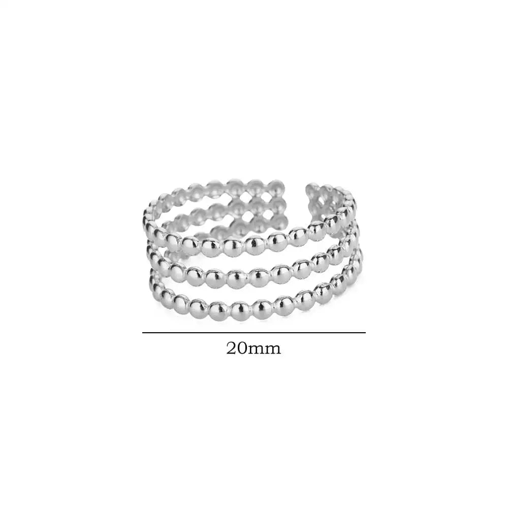 3-Layer Beaded Open Ring – Adjustable Stainless Steel Band with 18K Gold