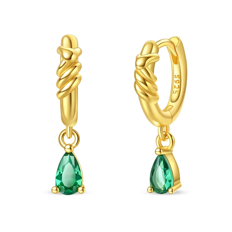 925 Sterling Silver Gold-Plated Green Teardrop Earrings