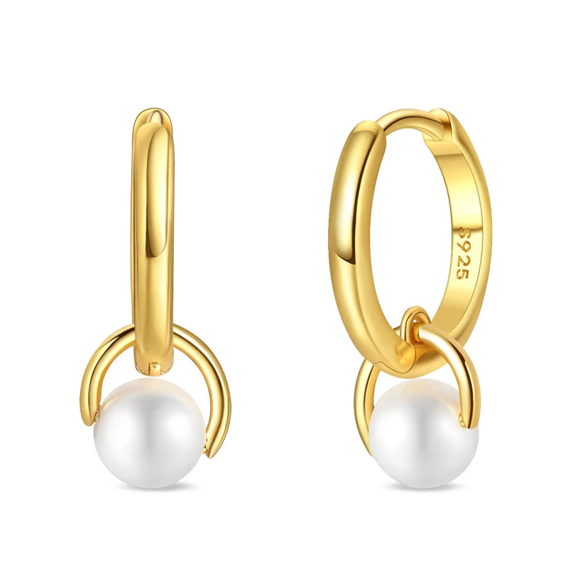 Gold Plated 925 Sterling Silver Pearl Hoop Earrings | Elegant & Timeless Design
