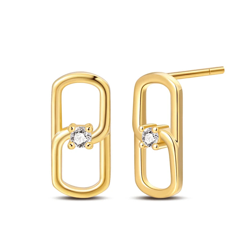 925 Sterling Silver Geometric Link Stud Earrings