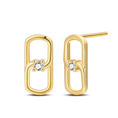 925 Sterling Silver Geometric Link Stud Earrings