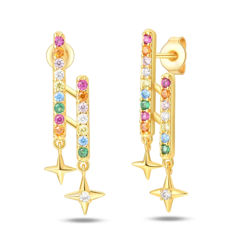 925 Sterling Silver Gold-Plated Multicolor Star Drop Earrings
