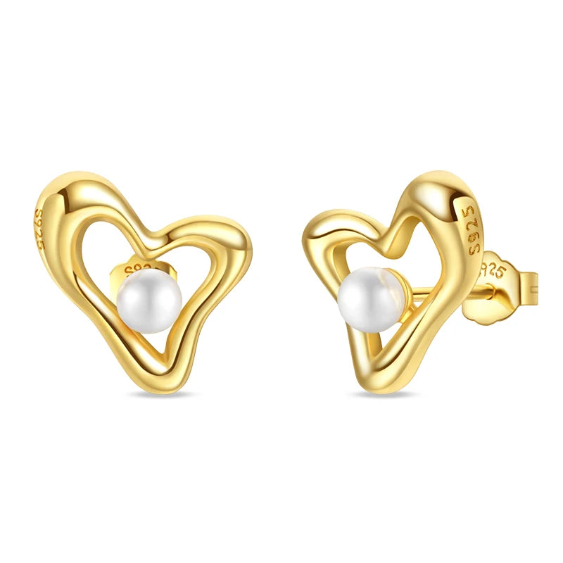 Open Heart Pearl Stud Earrings