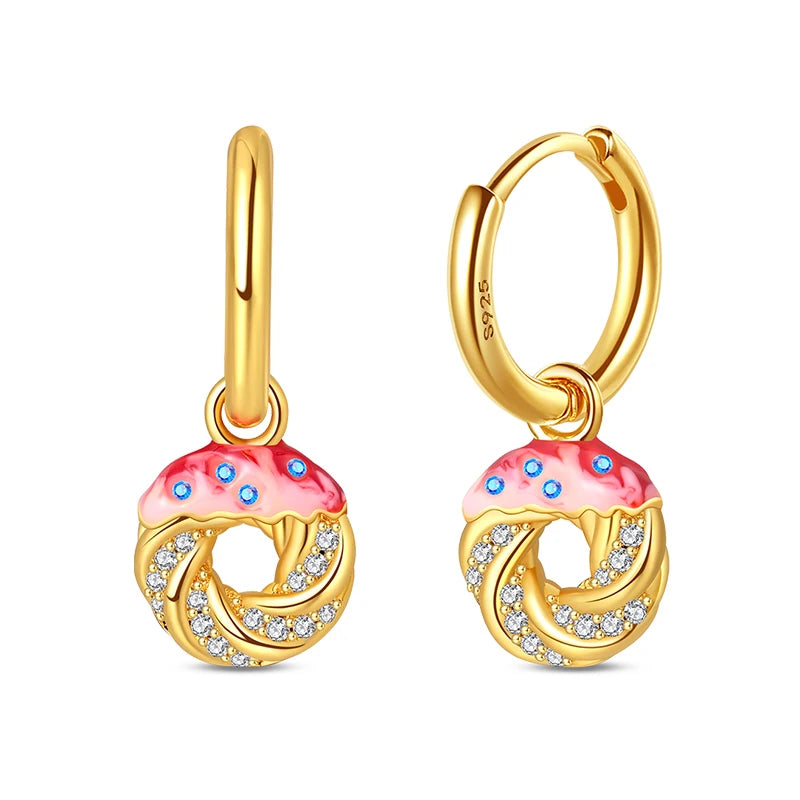 Pink Donut Charm Hoop Earrings – Fun & Sparkly