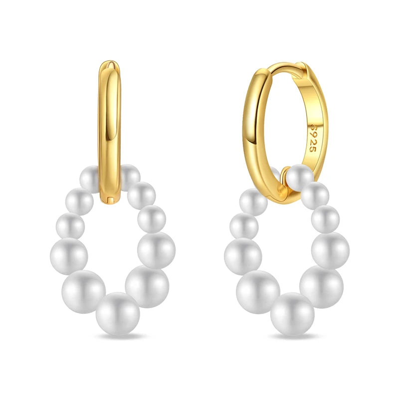 Gold Hoop Earrings with Teardrop Pearl Beads