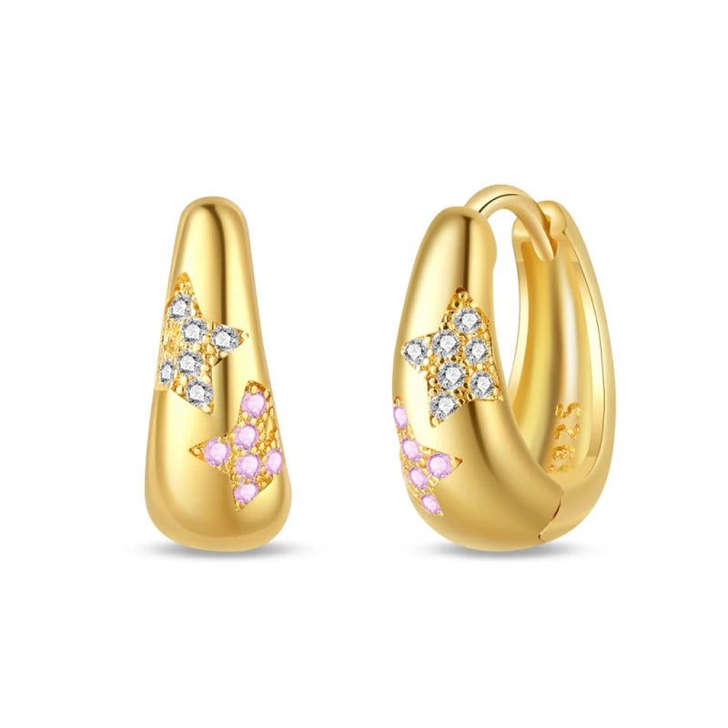 Chunky Star Huggie Earrings – 18K Gold Plated Colorful Star Hoops