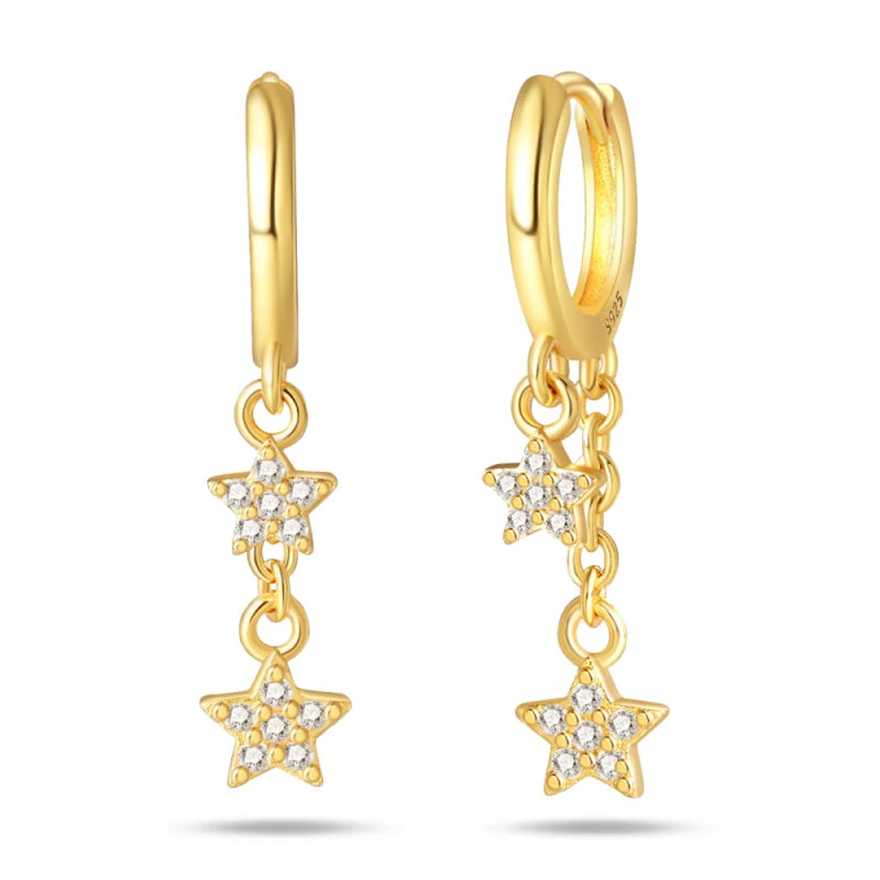 Double Star Drop Earrings – 18K Gold Plated Sparkling Star Dangles